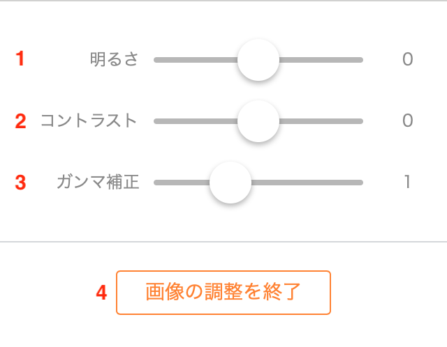 画像編集の設定パネルで［画像の調整］ボタン押下後